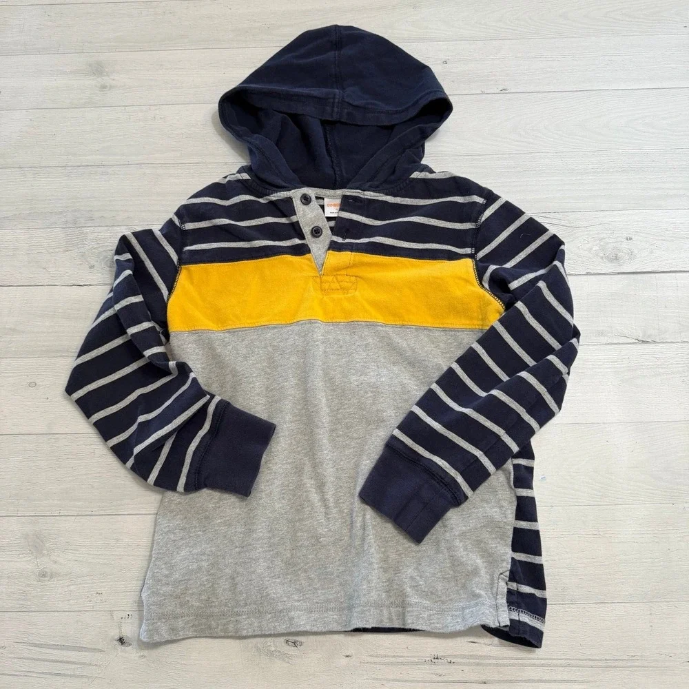 Gymboree kids navy blue grey yellow kids‎ hooded shirt size 8
